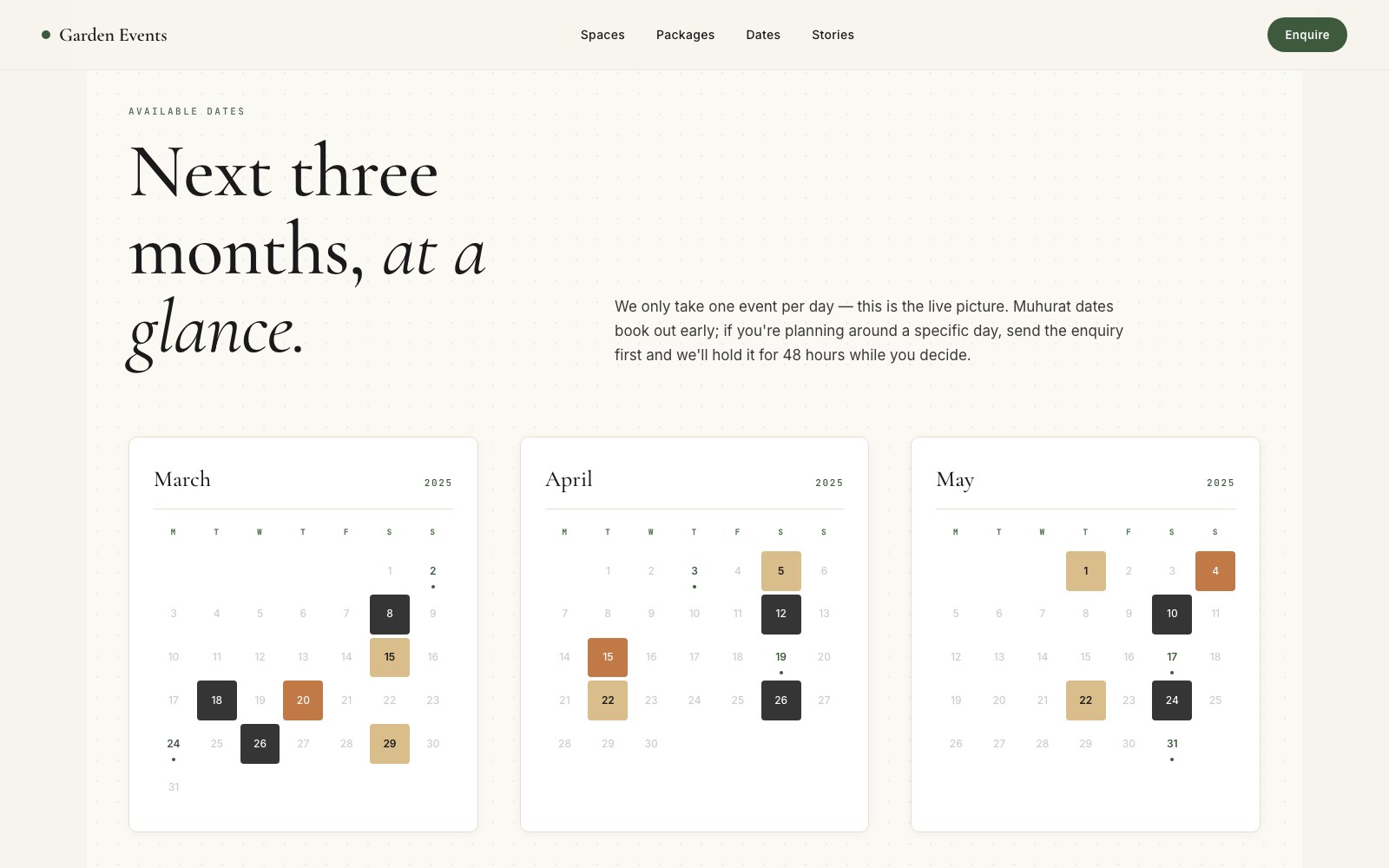 Garden Events — secondary surface