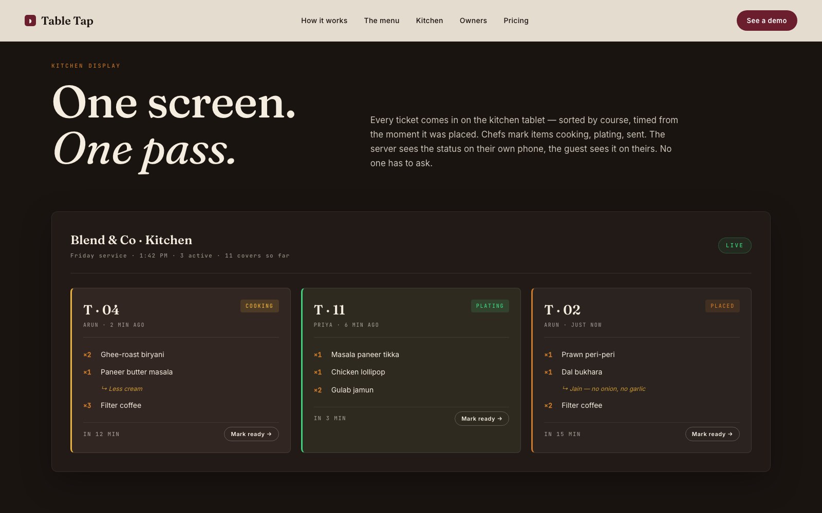 Table Tap — secondary surface